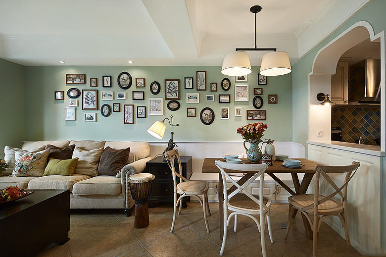 家装餐厅清爽薄荷绿田园混搭设计装修图 - 效果图