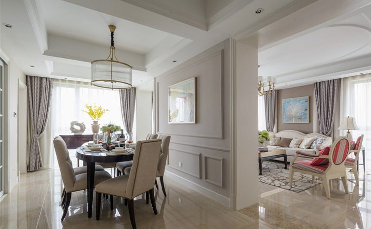 美式简约餐厅客厅隔断墙设计 - 效果图