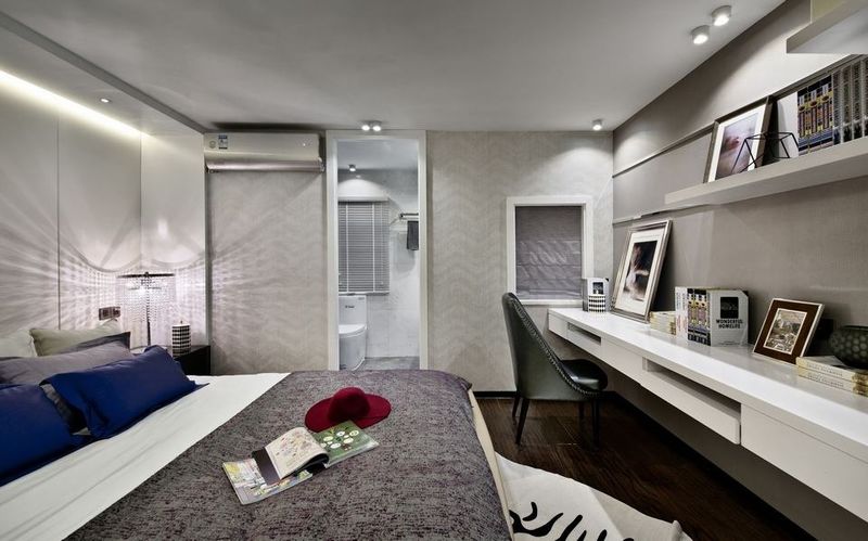 时尚灰白后现代风格卧室设计 - 效果图