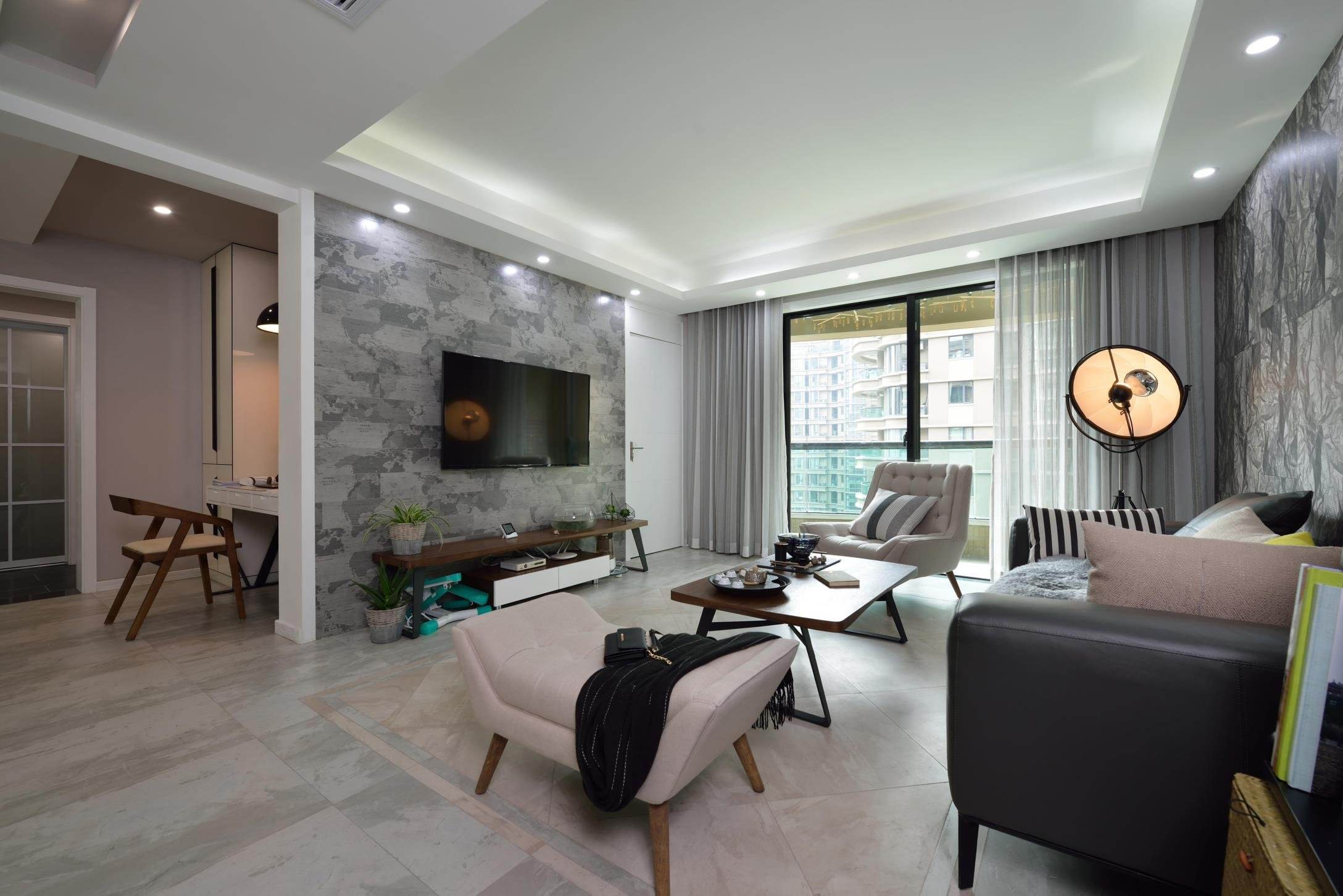 现代文艺混搭客厅餐厅隔断效果图