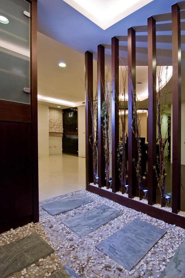 简约现代过道 木质竖条隔断装饰 - 效果图