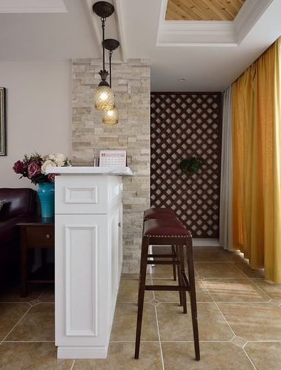 美式田园风复式室内吧台设计 - 效果图