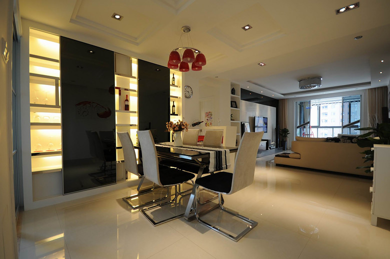 精美镜面不锈钢酒柜餐厅效果图