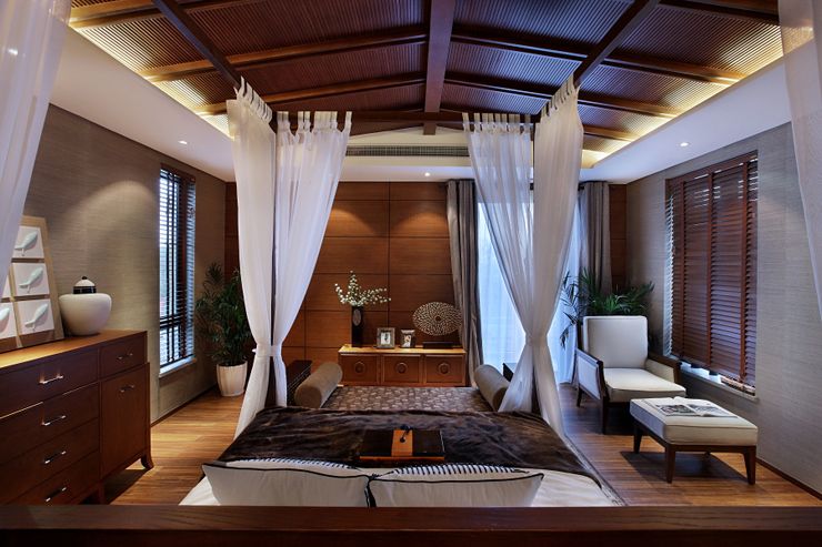 复古异域风情混搭卧室木质吊顶效果图