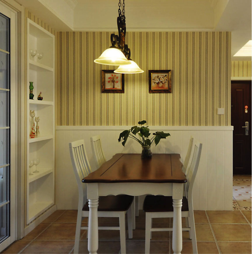 现代美式吊灯餐厅效果图