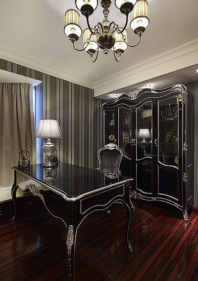 黑色深沉新古典欧式风格书房软装装饰图 - 效果图