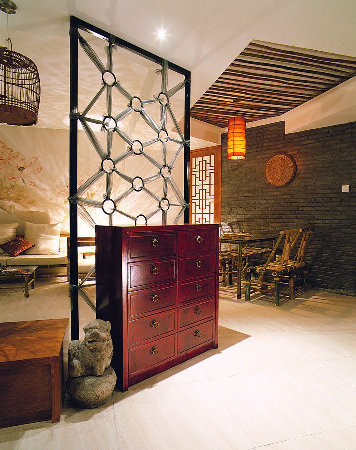 竹林生态中式小户型镂空隔断效果图