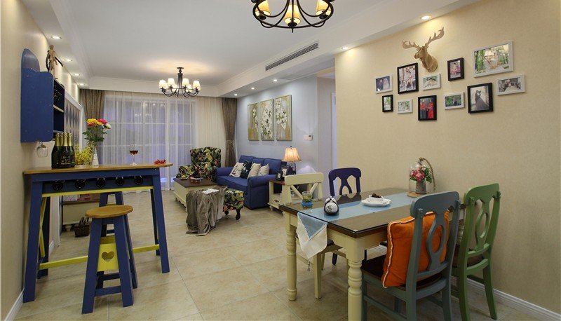 混搭田园风三居客餐厅效果图