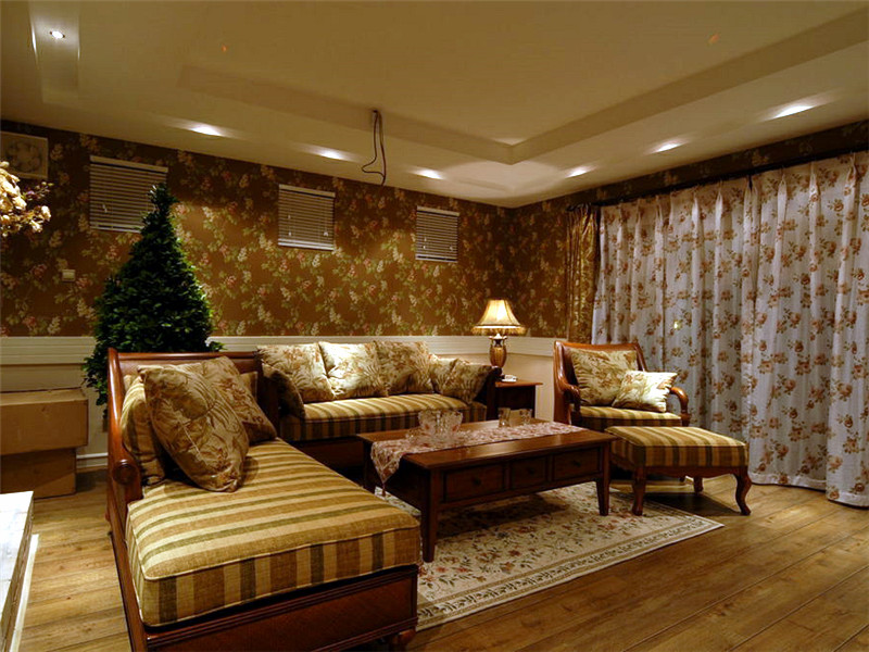 复古美式田园混搭客厅效果图