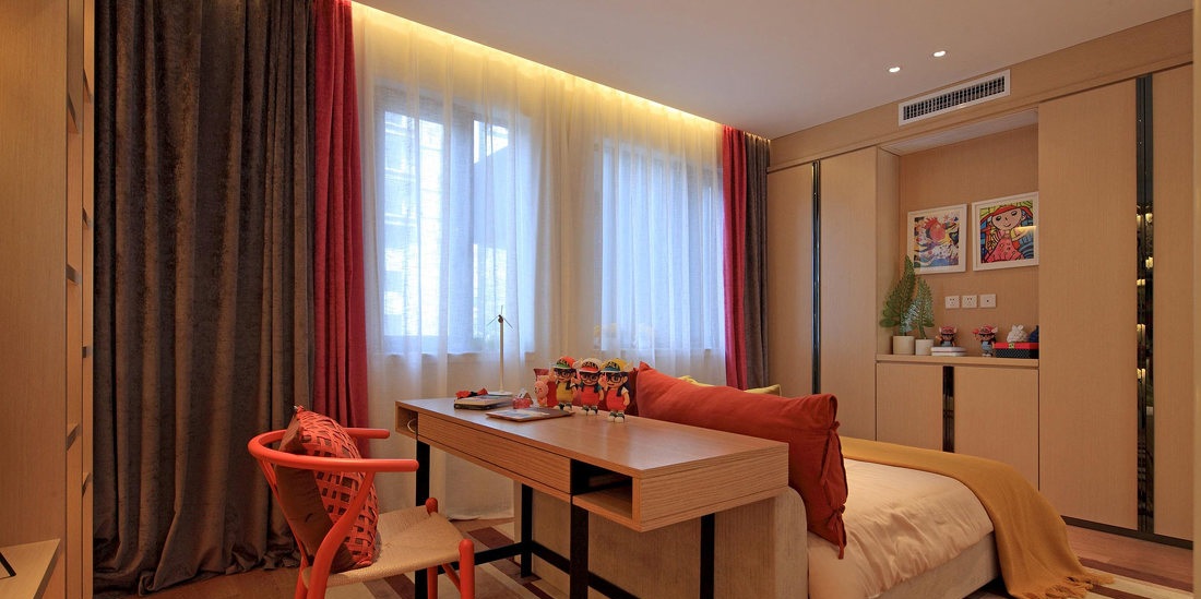 禅风简中式儿童房整体衣柜设计效果图