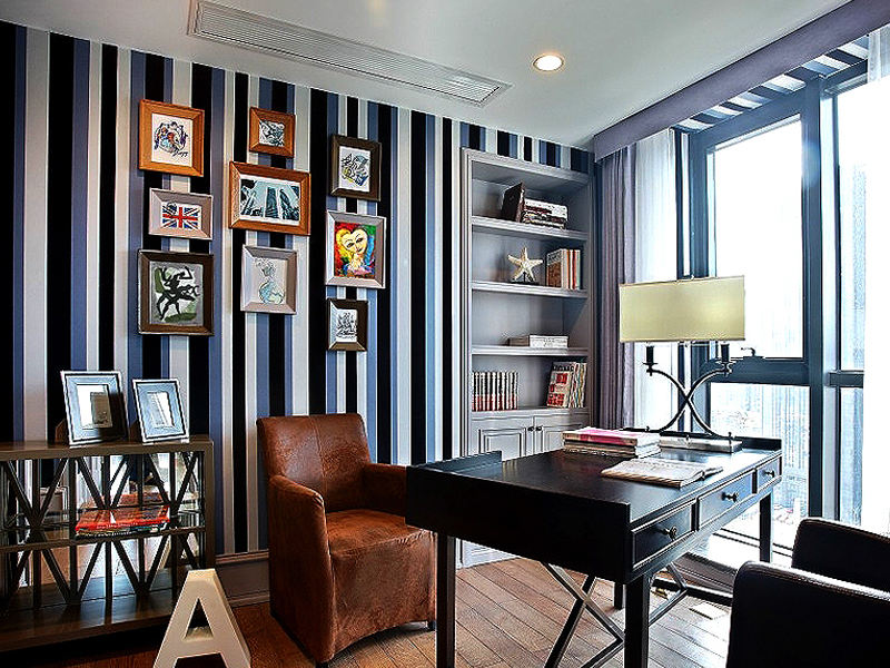 现代地中海混搭书房效果图