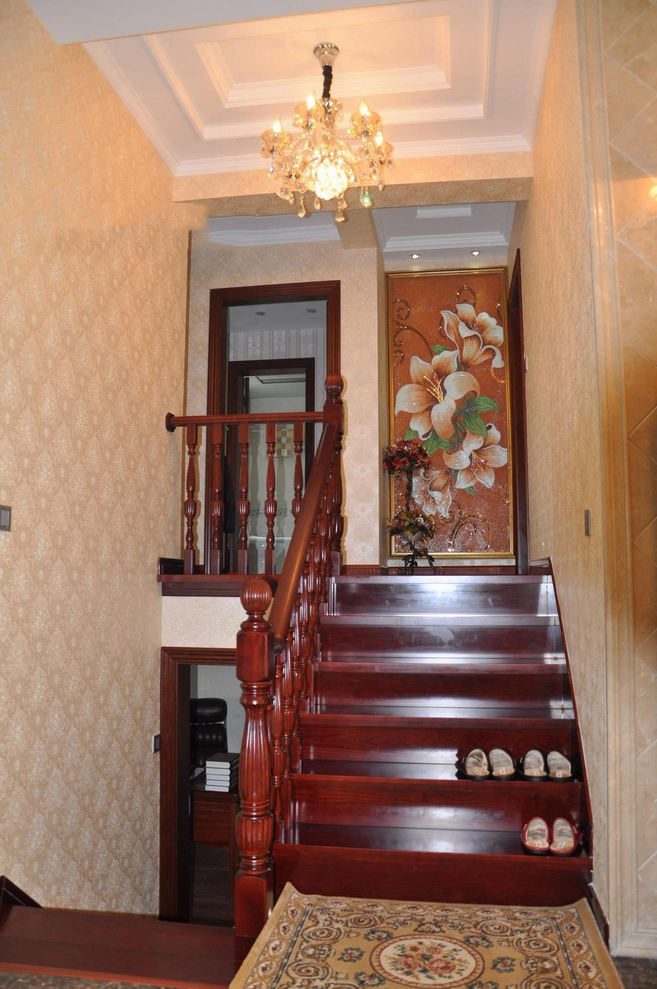 时尚豪华混搭红木楼梯装潢图 - 效果图