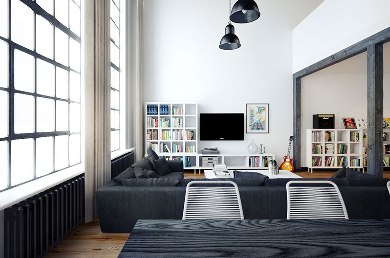 休闲美式loft客厅门厅隔断设计 - 效果图