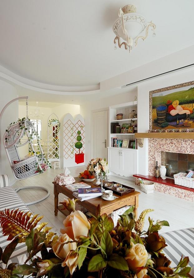 清爽自然田园设计风格客厅摇篮吊椅秋千装饰图 - 效果图