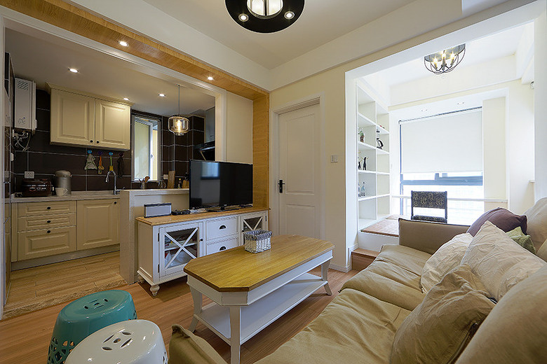 75平混搭小户型厨房客厅一体化 - 效果图