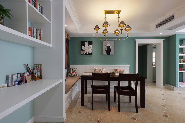 青绿复古美式餐厅垭口设计效果图