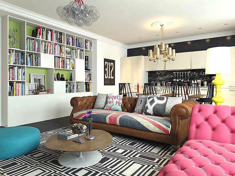 花色秀丽英式混搭设计客厅装饰效果图