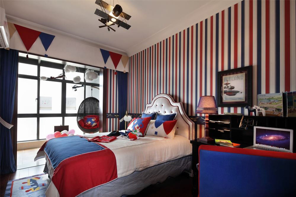 红蓝配美式儿童房装潢欣赏图 - 效果图