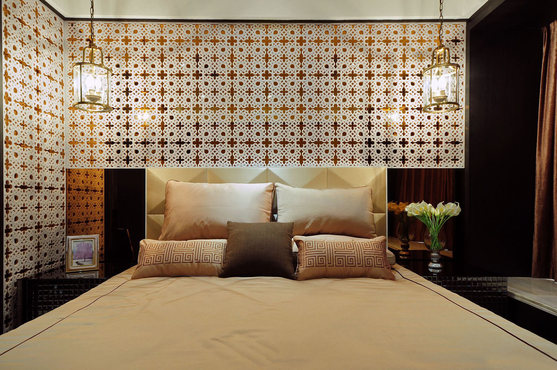 雅致东南亚卧室 背景墙装饰欣赏 - 效果图