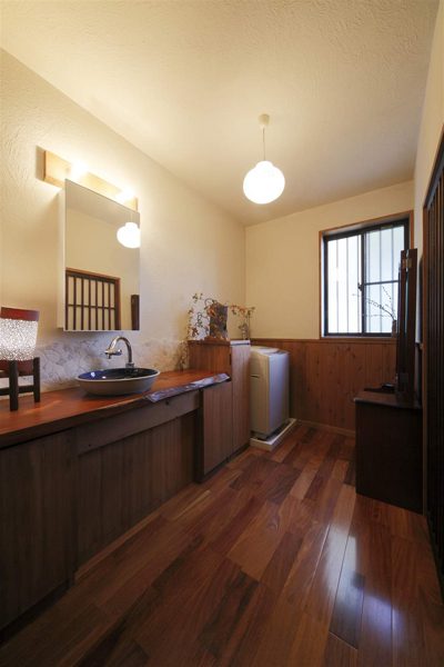 舒适咖色日式和风实木卫生间干区装饰 - 效果图