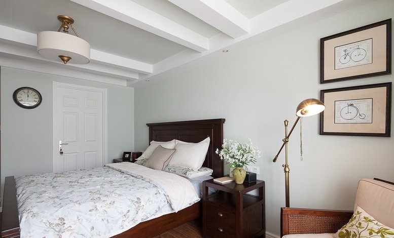 美式乡村田园风格卧室落地灯装饰图 - 效果图