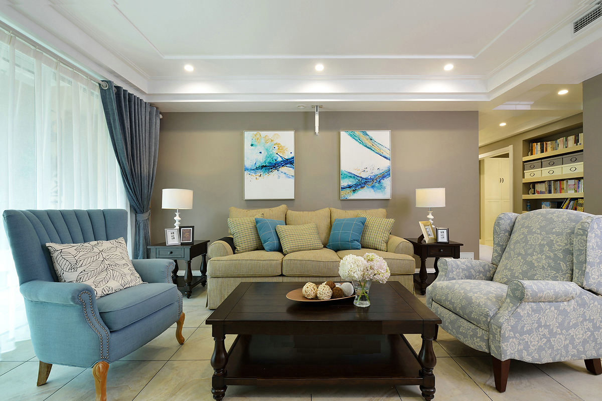 120平现代美式三房客厅设计欣赏图 - 效果图