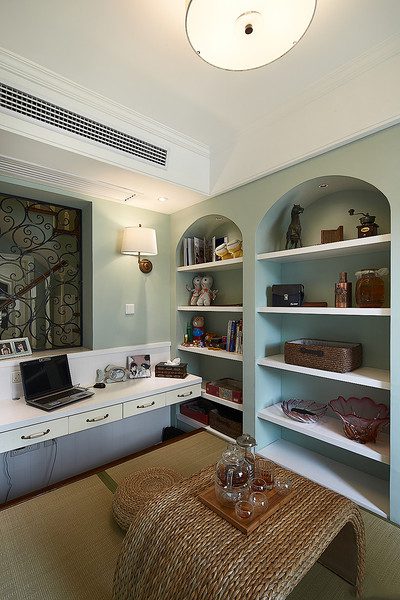 清爽薄荷绿田园混搭书房榻榻米设计 - 效果图