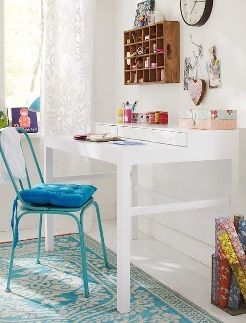 蓝白简约小户型书房局部图 - 效果图