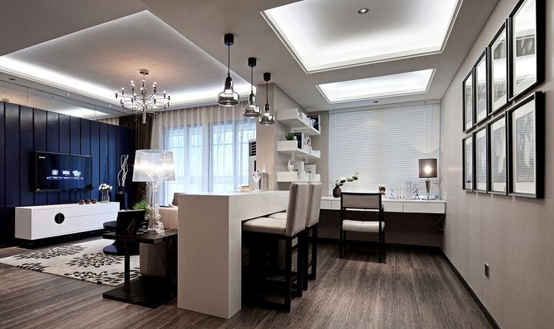 现代时尚小户型室内吧台隔断装饰图 - 效果图