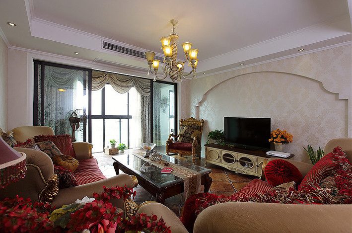 华丽欧式复古客厅电视背景墙装饰案例图 - 效果图