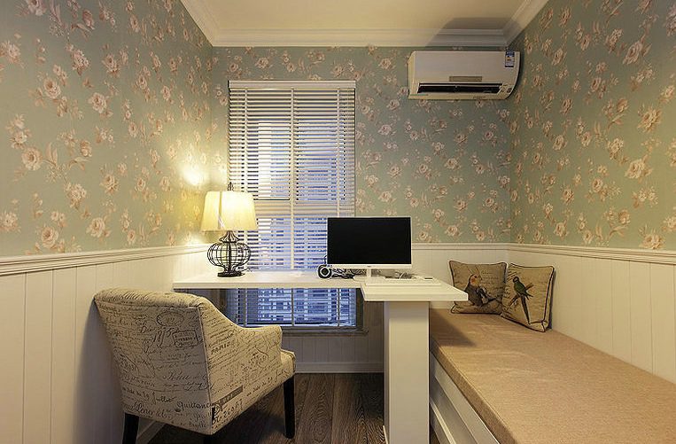 清新现代卡座书房墙纸装饰图 - 效果图