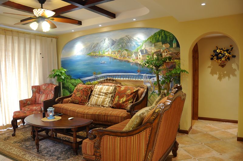 色彩多样地中海风格三居设计客厅装修效果图