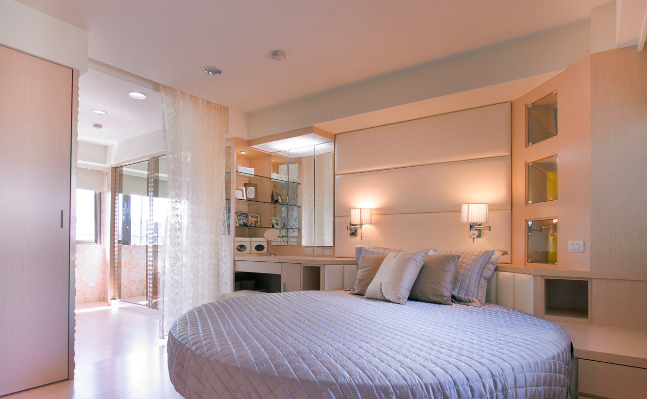 浪漫暖色系简约风格卧室圆床设计 - 效果图