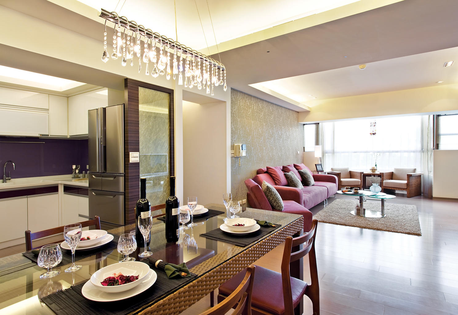 二居时尚现代简约家居吊顶隔断设计案例图 - 效果图