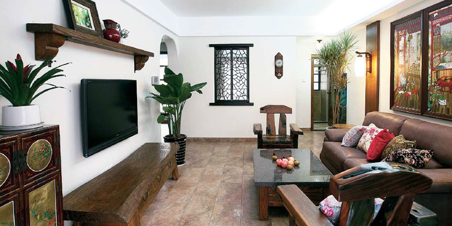 70平古朴中式田园风格二室两厅装修案例图 - 效果图