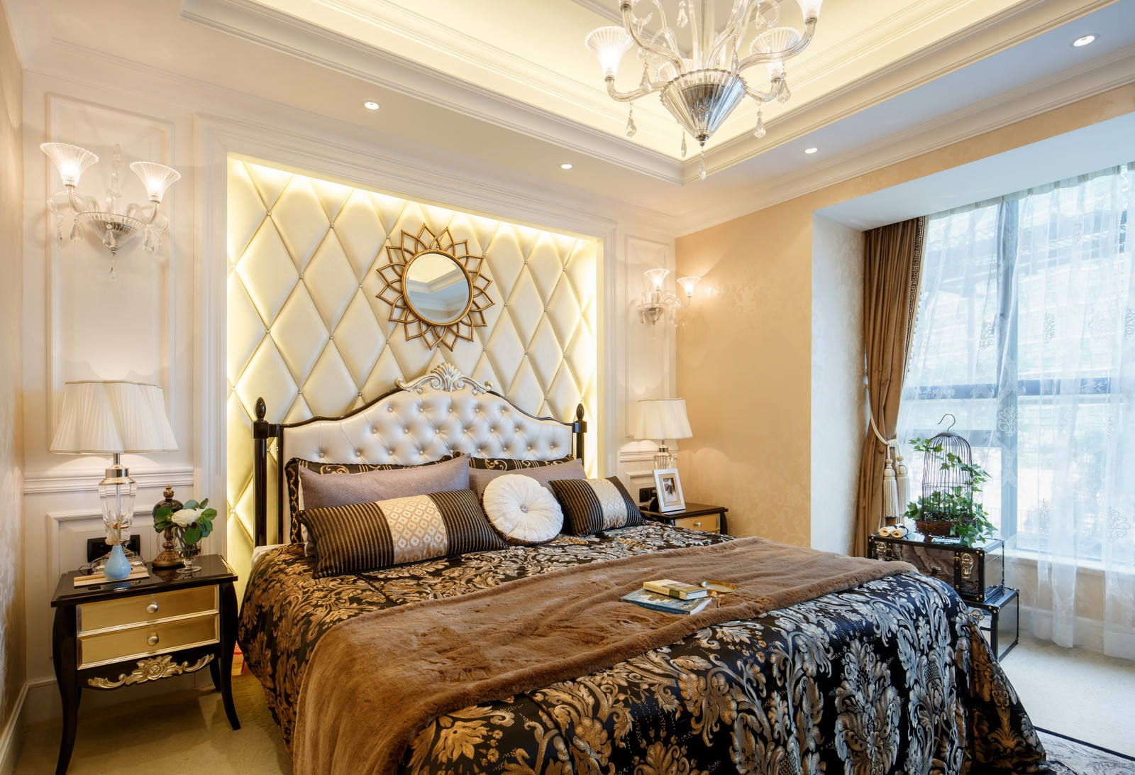 高贵典雅欧式卧室背景墙装潢效果图