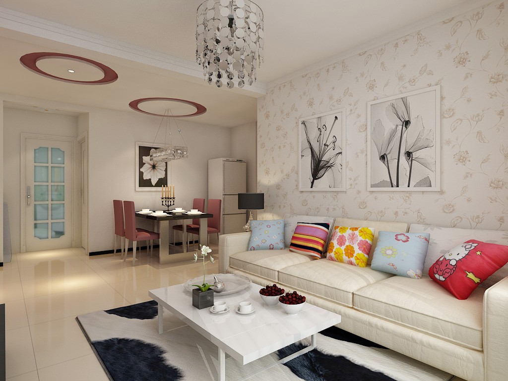 唯美现代简约客厅茶几装饰 - 效果图