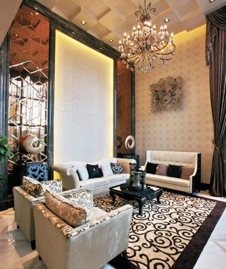 摩登混搭新中式别墅客厅设计装修效果图