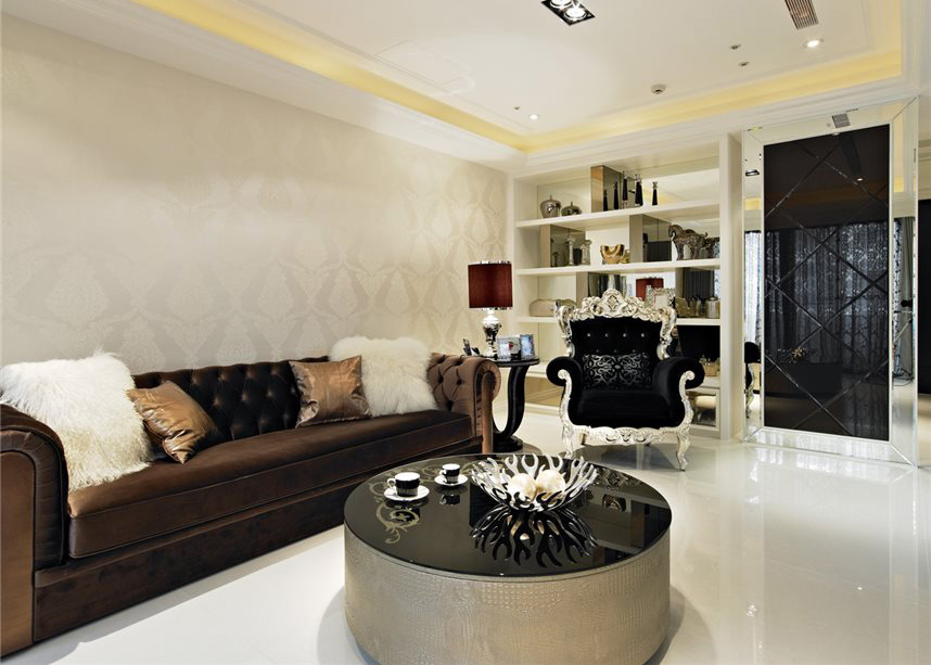 古典豪华欧式客厅圆形茶几装饰图 - 效果图