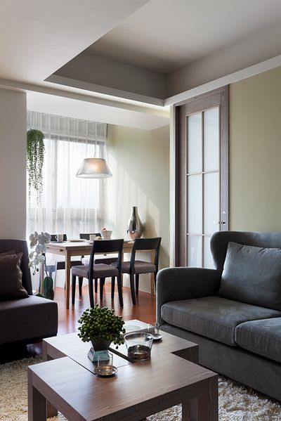 低调现代风客餐厅一体效果图