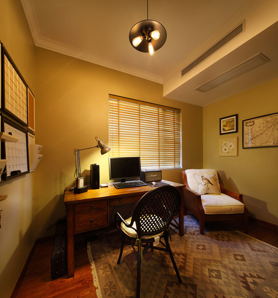 美式乡村风书房家具装饰图 - 效果图