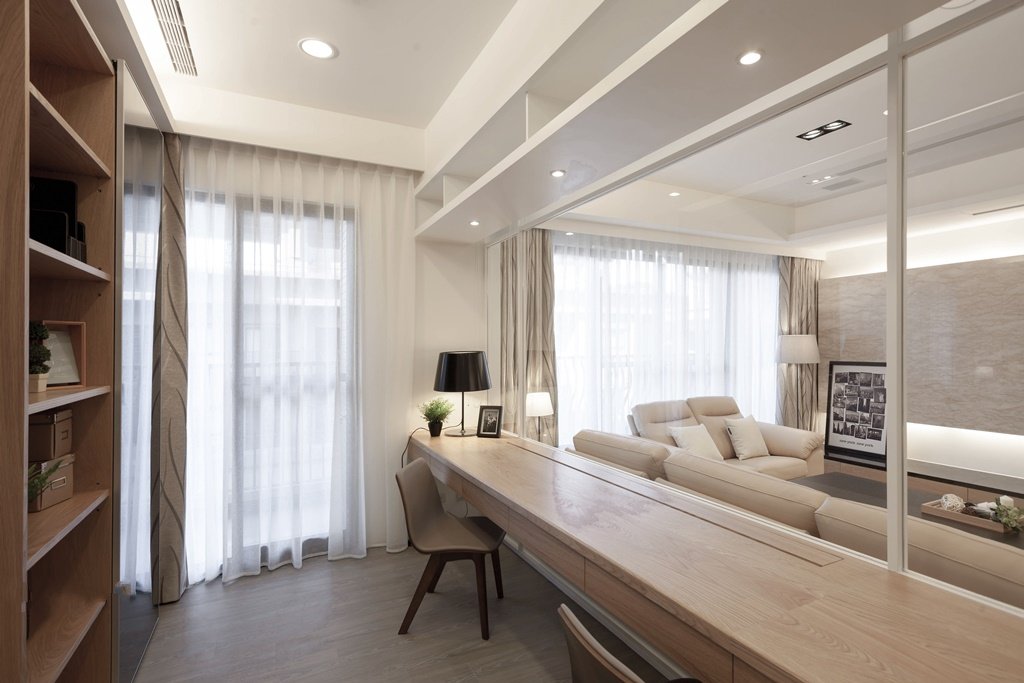 家装简约书房室内玻璃隔断装饰图 - 效果图