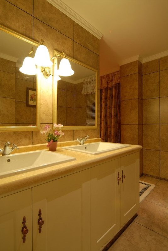 简约田园卫生间双洗手台设计 - 效果图