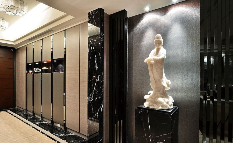 高端中西混搭风玄关摆台装修效果图