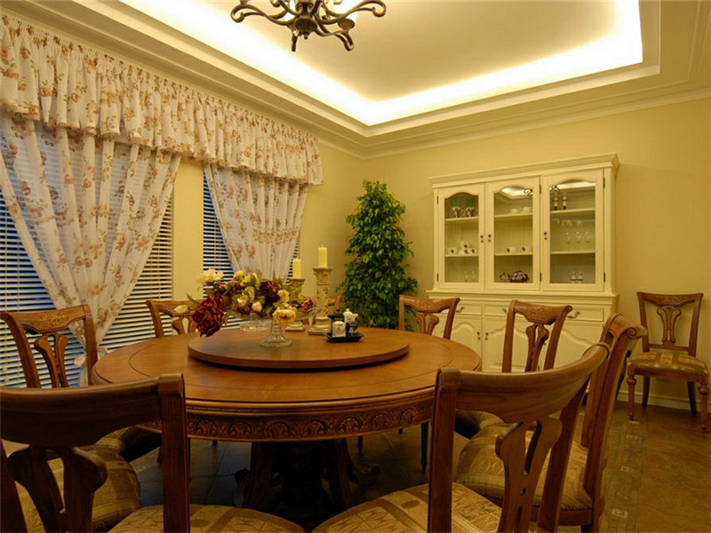 原木复古美式田园混搭餐厅效果图