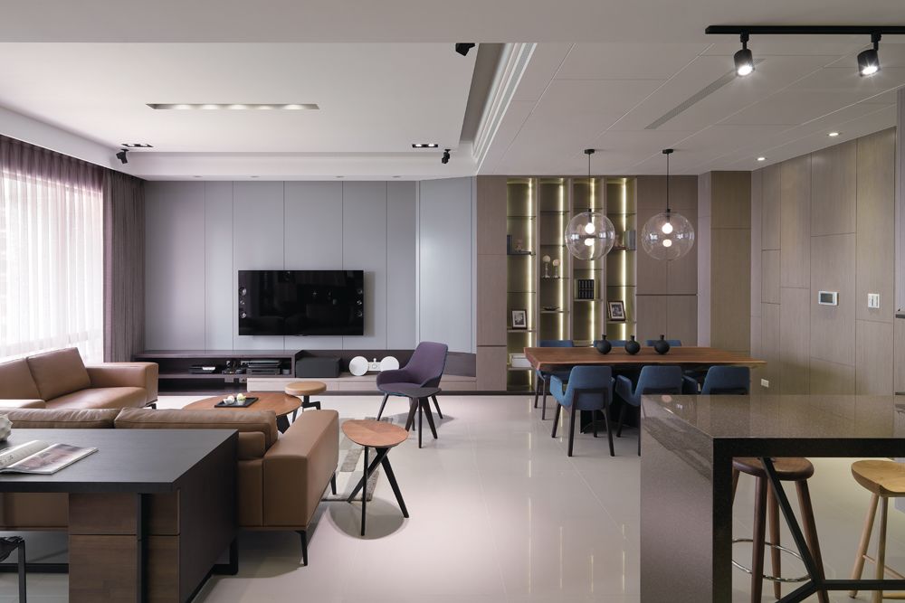 简约开放式公寓室内布局 - 效果图