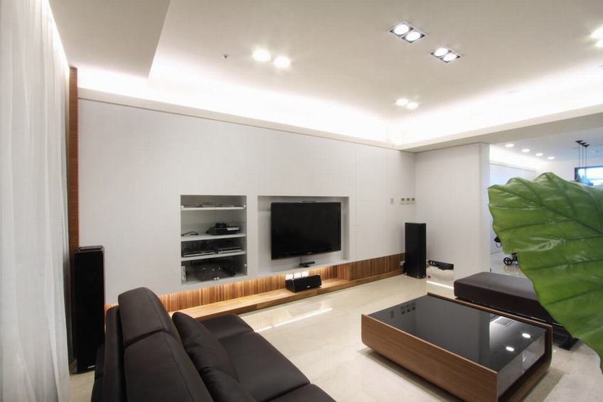 现代简约客厅 白色电视背景墙展示 - 效果图