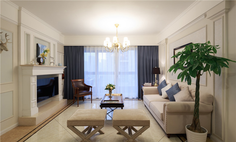 浪漫美式田园风客厅欣赏 - 效果图