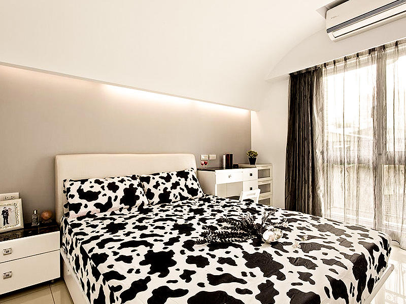 简约黑白奶牛卧室软装效果图