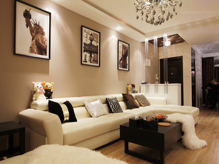 现代简约混搭风客厅沙发背景墙效果图
